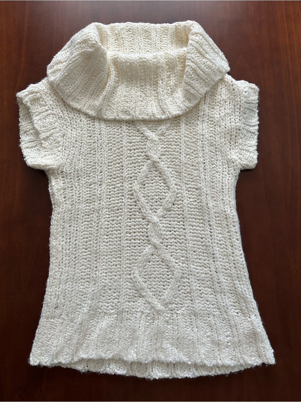Mudd Y2K Cream Cable-Knit Short-Sleeve Cowl Neck Sweater